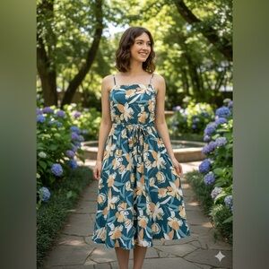 Roxy Teal Floral Midi Dress
